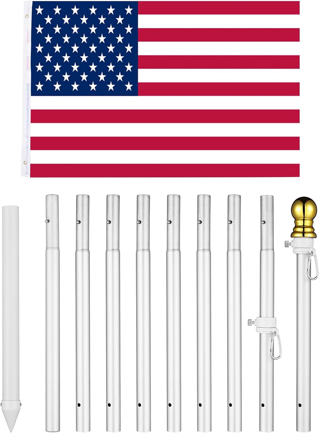 10 Ft Aluminum Outdoor Flag Pole Kit in Ground American Flag with Stake 2 Pack