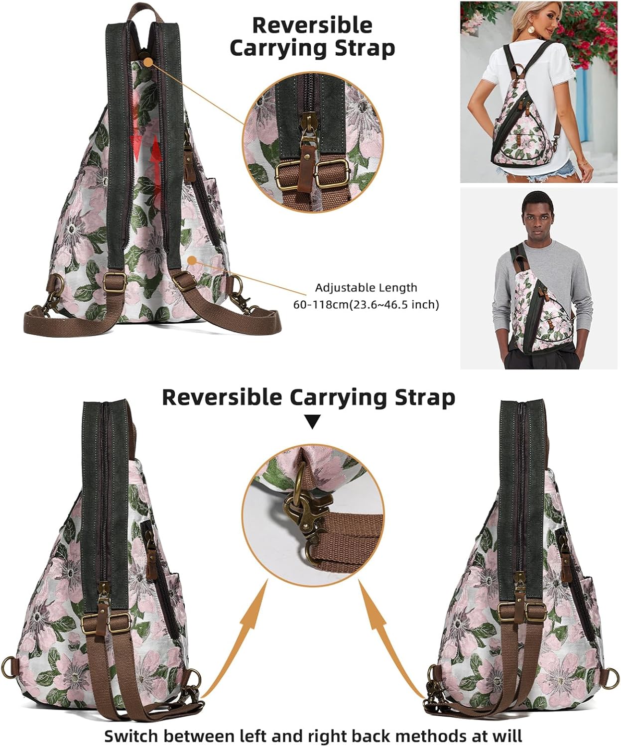 KL928 Canvas Sling Bag - Small Crossbody Backpack Shoulder Casual Daypack Rucksack for Men Women(Large Version)