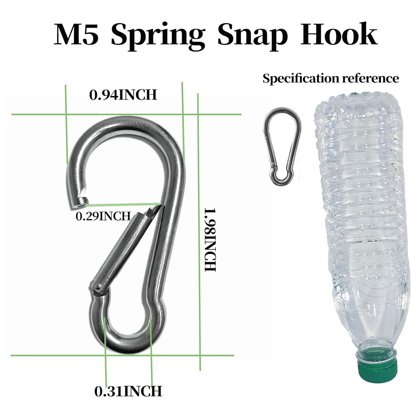 10PCS M5 Spring Snap Hook Carabiner, 220LBS Heavy Duty Carabiner Clips, Small Locking Hooks Clip for Climbing, Hammock, Outdoor, Carabiners Snap Hooks Heavy Duty, Carabiner Snap Hook Bulk