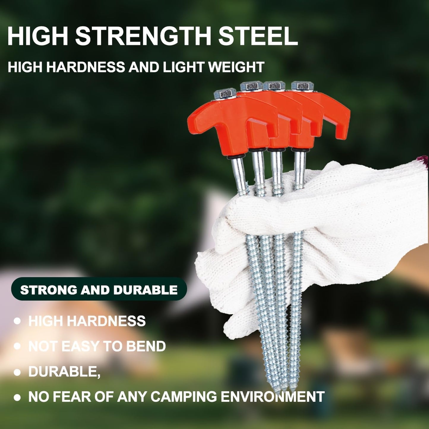 16 Pack Screw in Tent Stakes Heavy Duty,8 Inch Ground Anchors Screw in,Metal Stakes with Hex Head Driver,Camping Tent Accessories.(Orange)