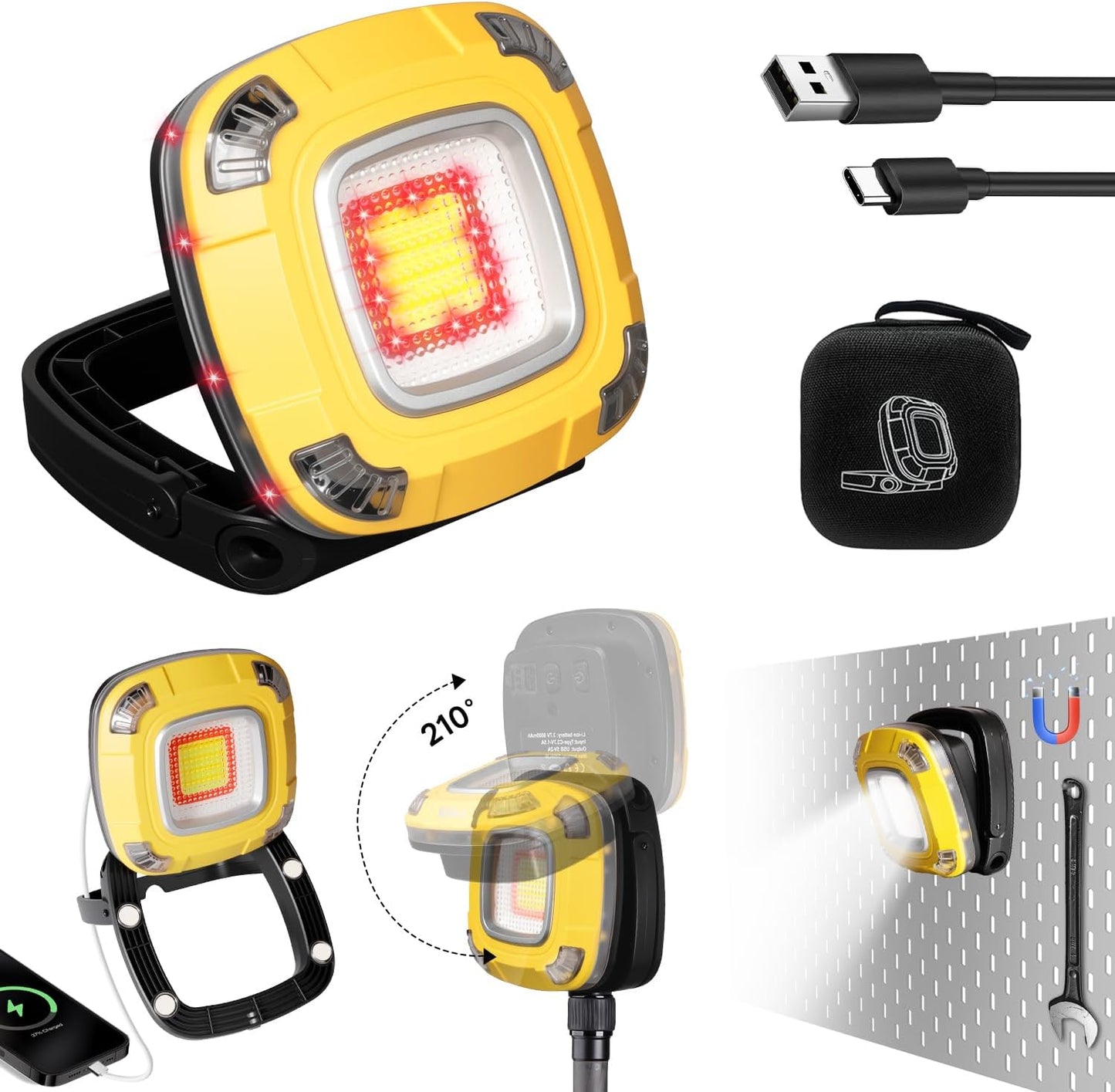 10000mAh Rechargeable Camping Light for outdoor - Magnetic Led Work Light for Workshop Car Repairs with Emergency Red Lamp