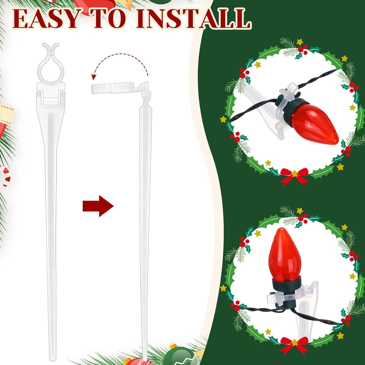 Jetec 200 Pieces Christmas Light Stakes Universal Yard Lawn Holiday 7.5 Inches Light Ground Stakes for C7 C9 String Lights Christmas Outdoor Lights Holders on Yards, Driveways (Clear)