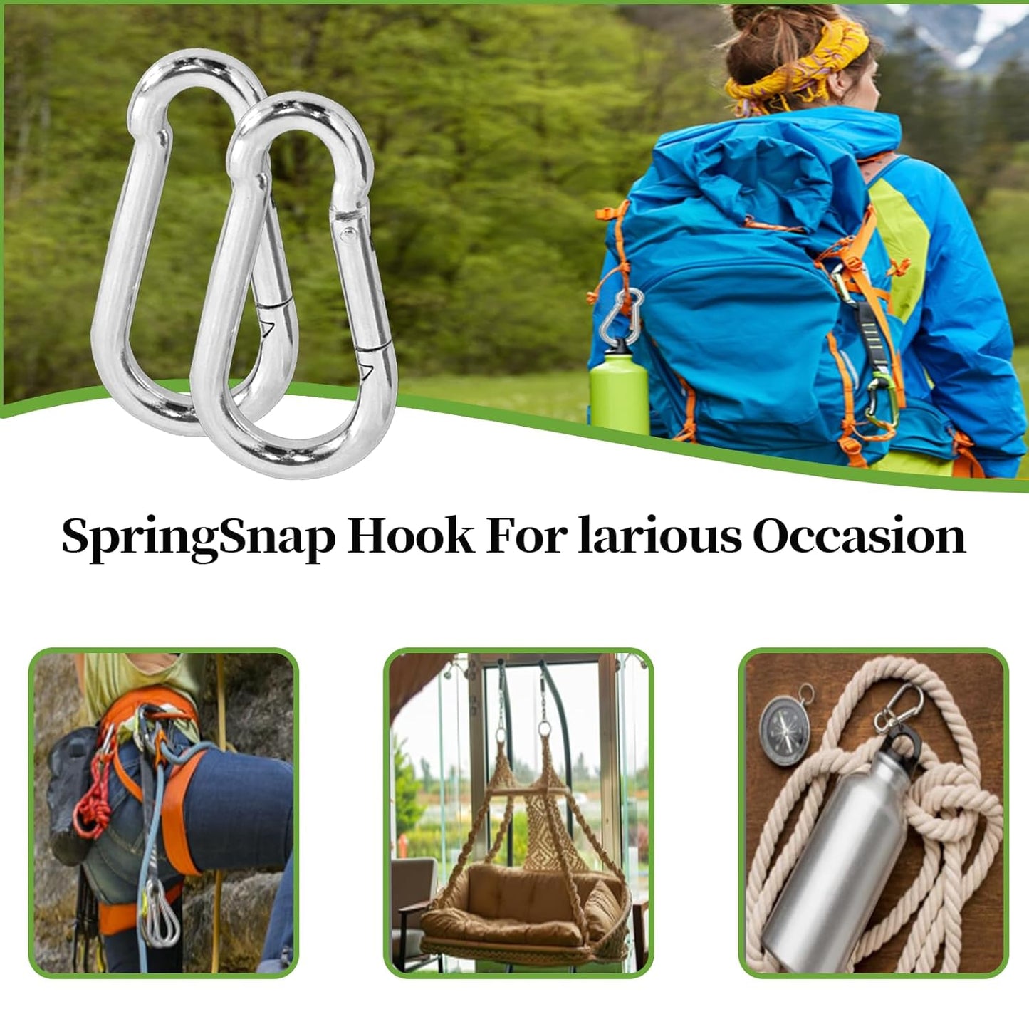 12Pack 5.5 Inch 12MM 1/2” Spring Snap Hook Carabiner Clips, Heavy Duty Large Chain Link Clip Hooks for Swing, Hammock, Gym, Outdoor – Carabiner Clips Heavy Duty for Boating, Fitness, Camping