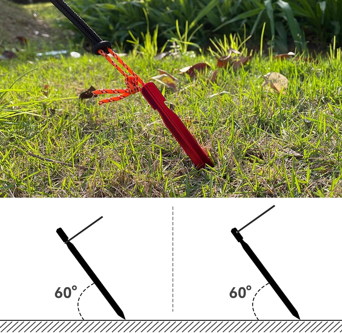 12 Pack Tent Stakes, 7-inch Ultralight Aluminum Ground Pegs with Reflective Pull Ropes, Tri-Beam Stake in a Carrying Bag, for Camping, Backpacking, Hiking, Hammocks and Canopy, Red