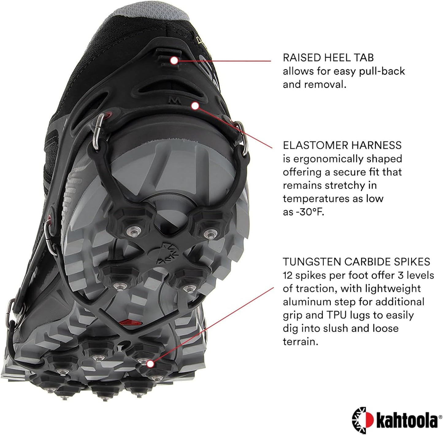 Kahtoola EXOspikes Footwear Traction for Winter Hiking & Running in Snow, Ice & Rocky Terrain