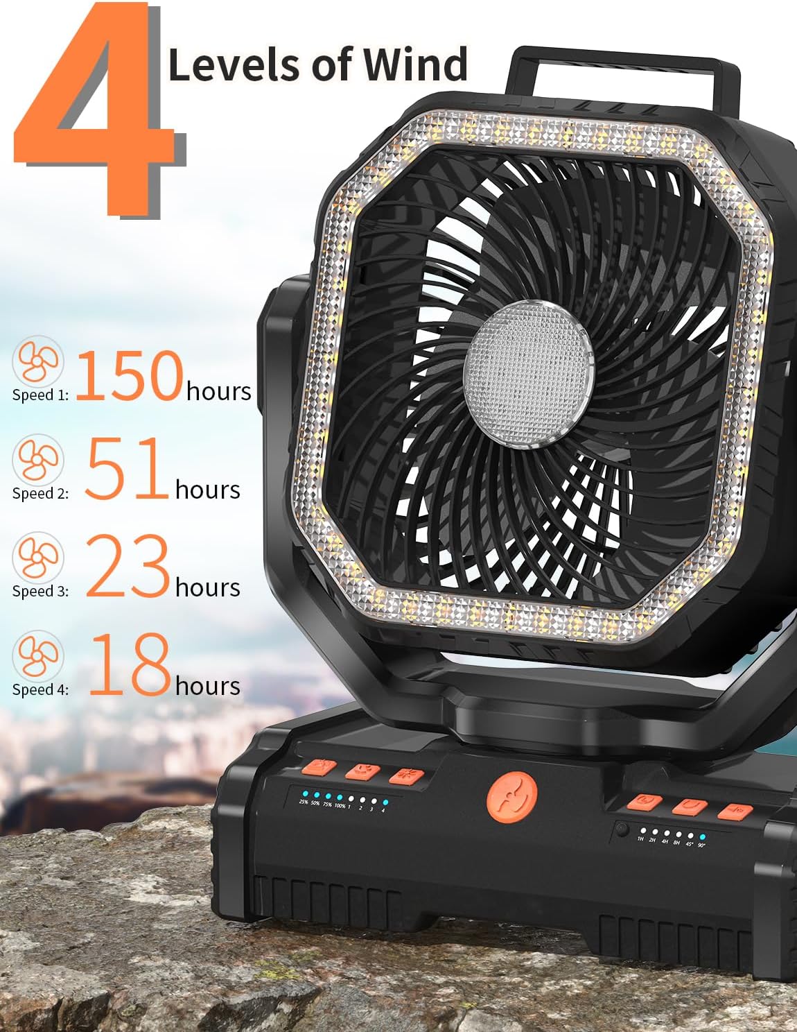 12 Inch Camping Fan,40000mAh Portable Fan with LED Lantern Light,Cool white & Warm White Dimmable Fans, Oscillating Fan with 360° Rotation Hanging Hook for Tents, Cordless USB Desk Fan(Black)