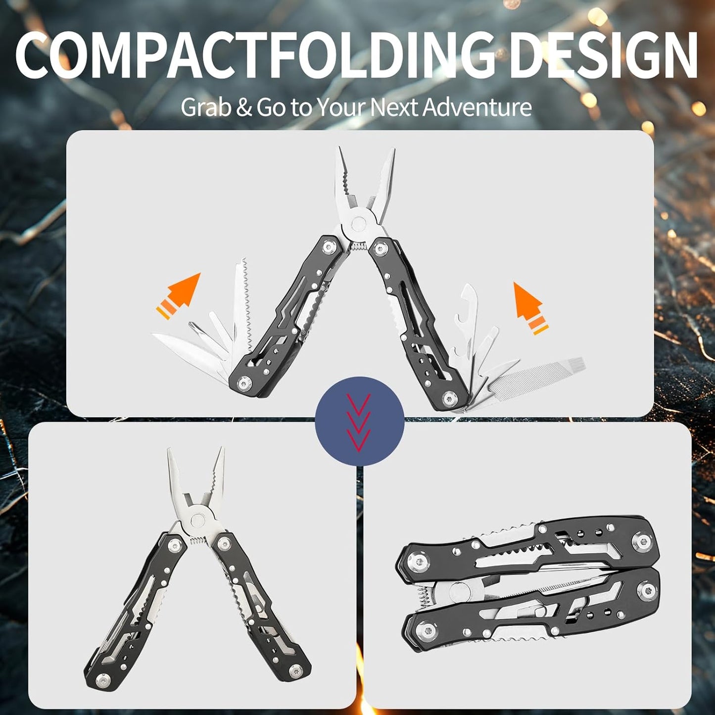 14-in-1 Tactical Multi-Tool with Locking Mechanism & Folding Shovel - Survival Gear for Camping, Snow, Hiking, Hunting, Emergency Readiness