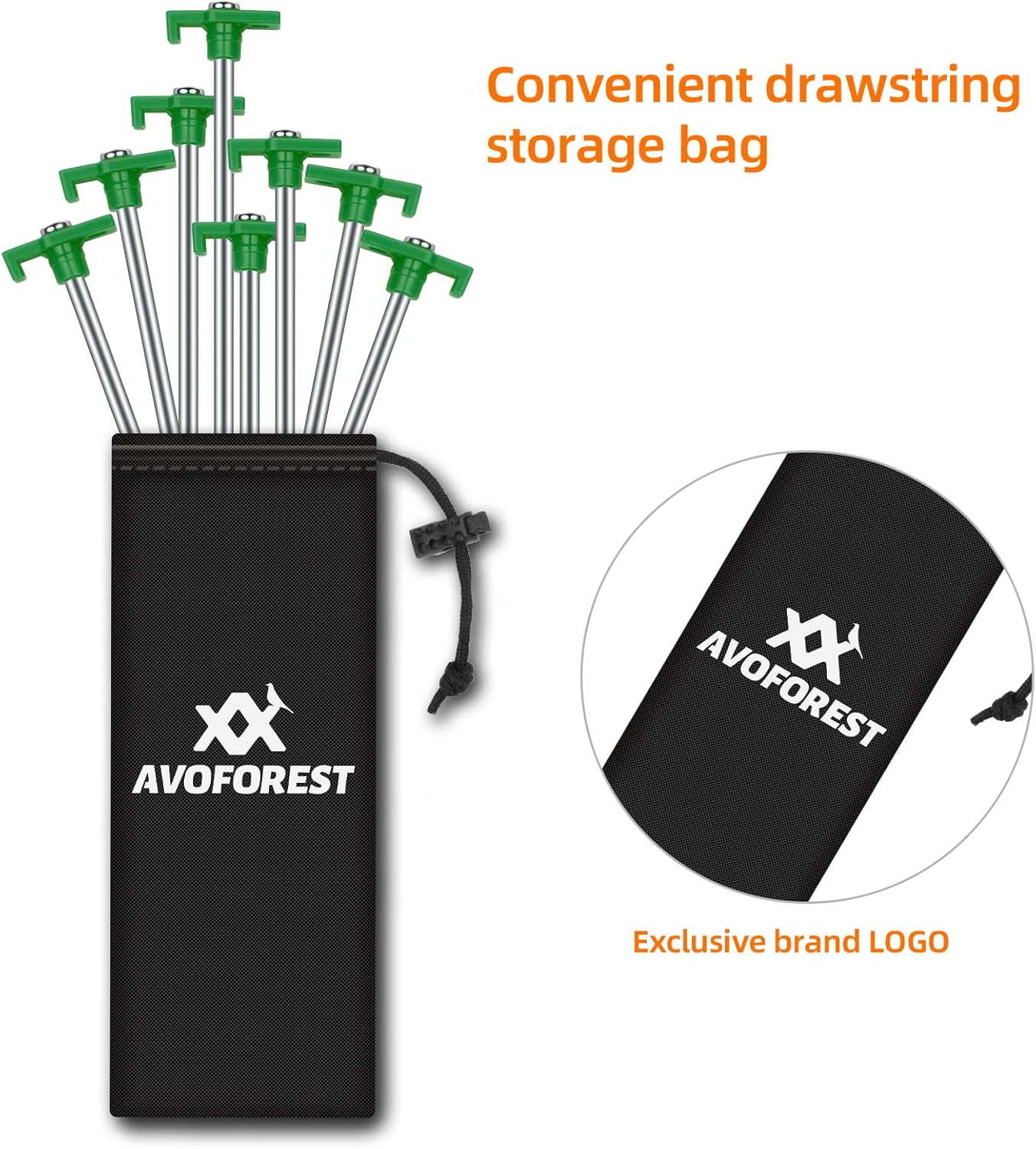 12PCS Tent Stakes, Camping Stakes,AVOFOREST 7.1inch Non-Rust Metal Tent Pegs Ground Stakes Tent Spikes Camping,Garden,Hiking Green