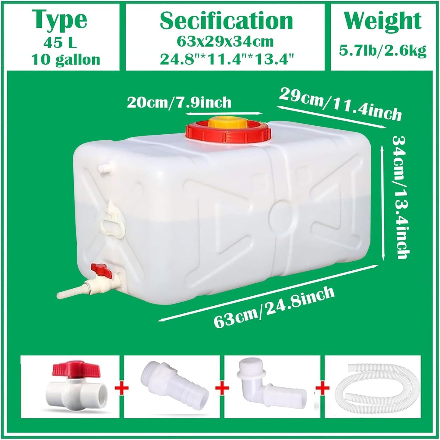 12 Gallon Portable Water Tank with Spigot&Hose, Water Storage Container for Camping, RV, Truck, Emergency Preparedness（Thickening）