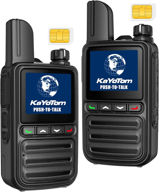 KAYOTOM Lifetime Free Unlimited Range Rapid Global Walkie Talkies PTT Push-to-Talk Over Cellular Nationwide 5000+ Miles POC 4G LTE Handheld Long Range Two Way Radio for Team Management (2Pack and SIM)