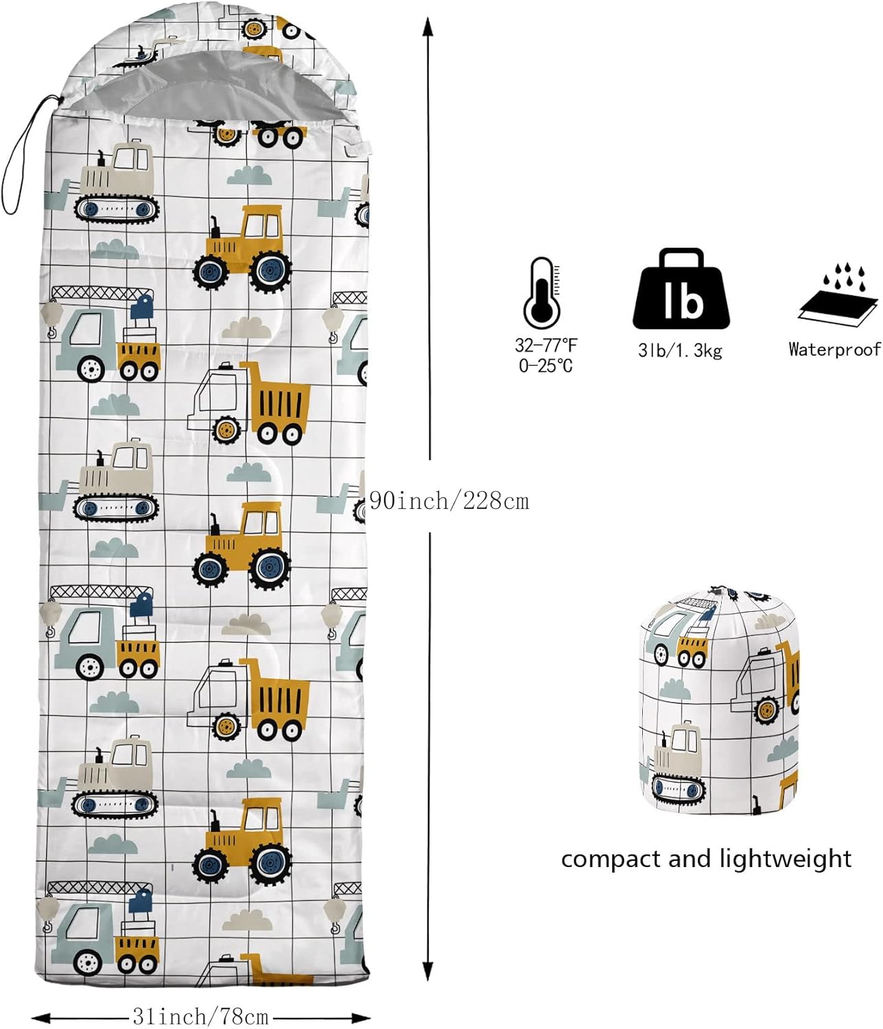 Kids Sleeping Bag for Boys Girls,Rocket Moon Print-Lightweight Warm Portable Outdoor Indoor-Waterproof Cold Weather Resistant Sleeping Bag for Camping Hiking