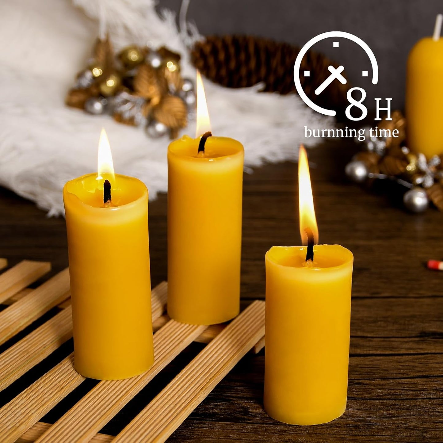 16 Packs Natural Beeswax Pillar Candles,8 Hour Long Burn Time Emergency Candles - Unscented,Smokeless and Dripless Candles for Home, Camping, Outages Lighting ﻿