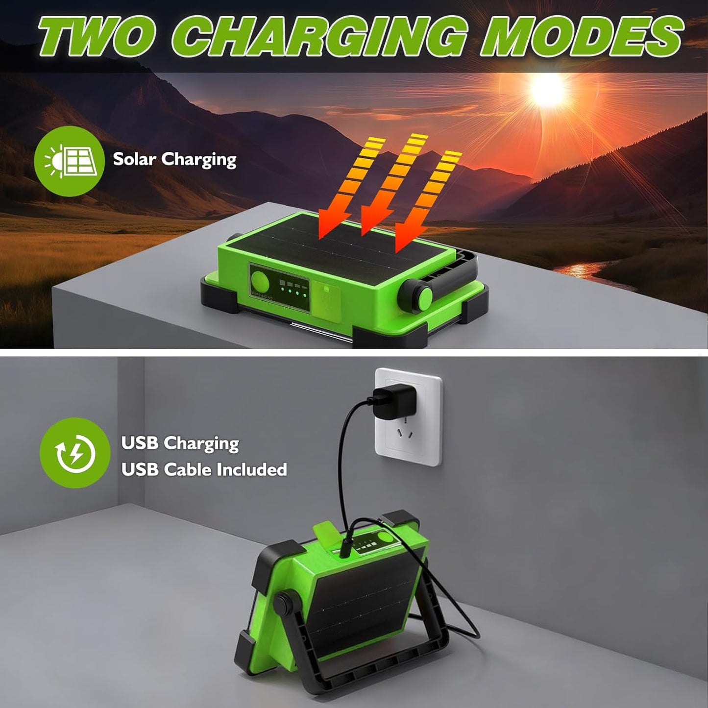 120W Solar Rechargeable Work Light, 144 LED 10000LM Led Work Light with 4 Modes, Portable Flood Light with Stand, IP66 Waterproof Outdoor Working Light for Emergency Mechanic Camping Repair