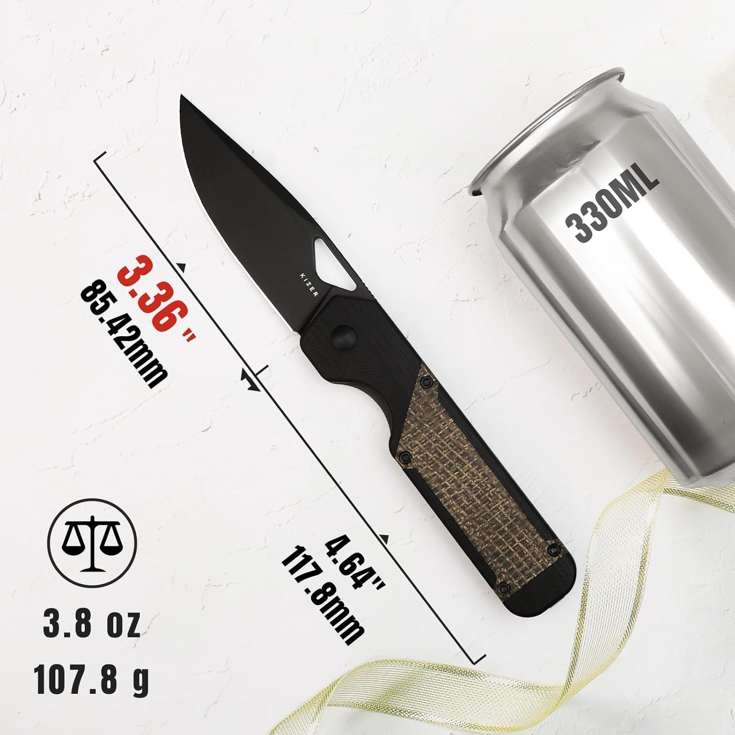 Kizer Militaw EDC Pocket Knife, 3.36'' Nitro V Blade Folding Knife, G10 & Micarta Handle with Pocket Clip, Thumb Hole & Front Flipper Opener, Camping Hunting Knife for Men Women Gift V3634A1