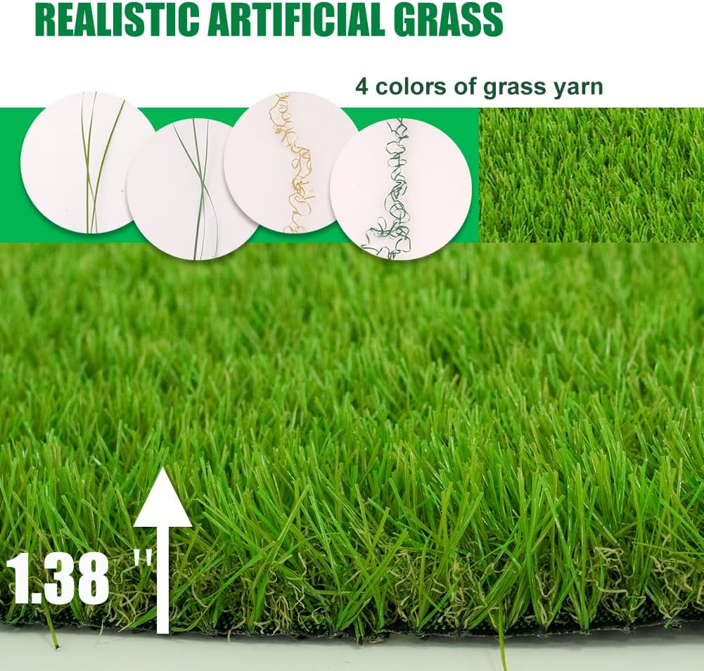 10FT x 18FT Artificial Turf 1.38inch Simulated Synthetic Fake Grass with Drainage Holes, Reusable Grass Urinal for Dogs, Backyard Lawn Rug Doormat Decorations, Custom