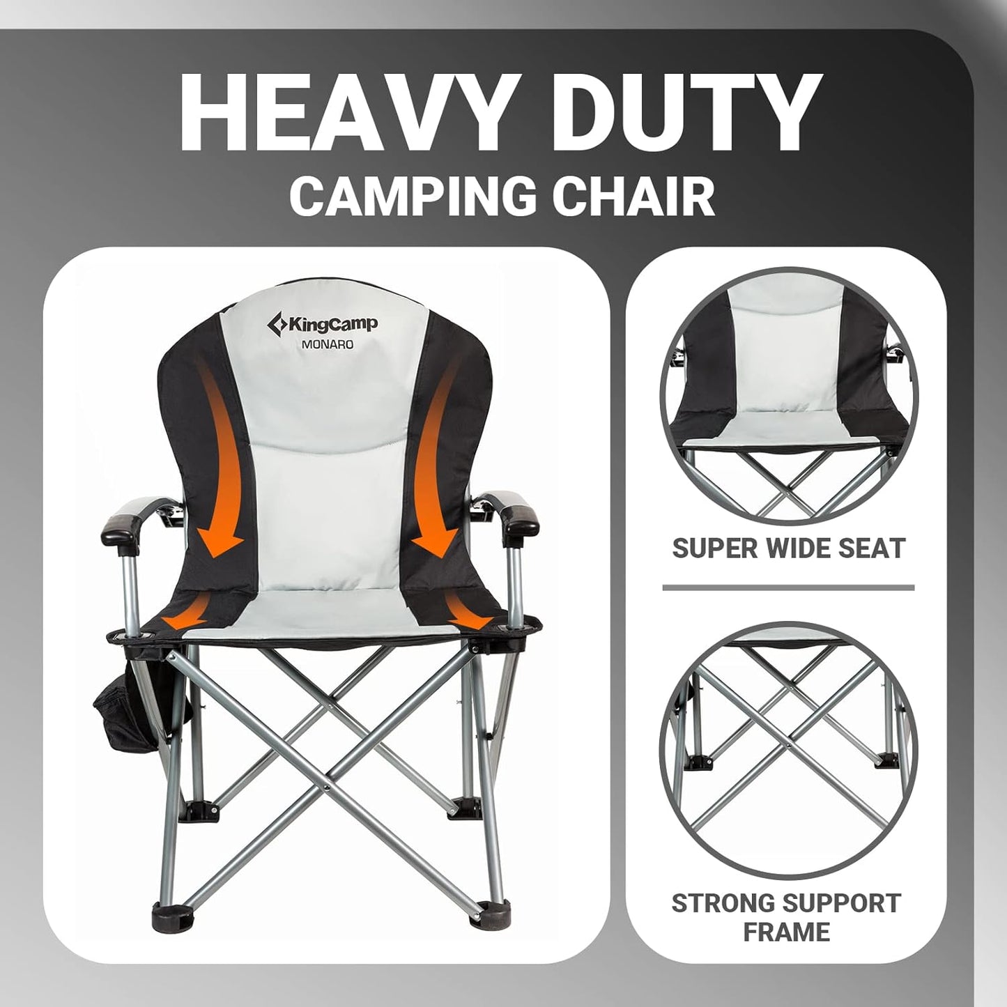 KingCamp Oversized Camping Folding Chair, Heavy Duty 450 LBS with Lumbar Support, Padded Outdoor Chair with Cup Holder, Camp Lawn Chair with Cooler Bag for Sports, Garden, Beach, Fishing