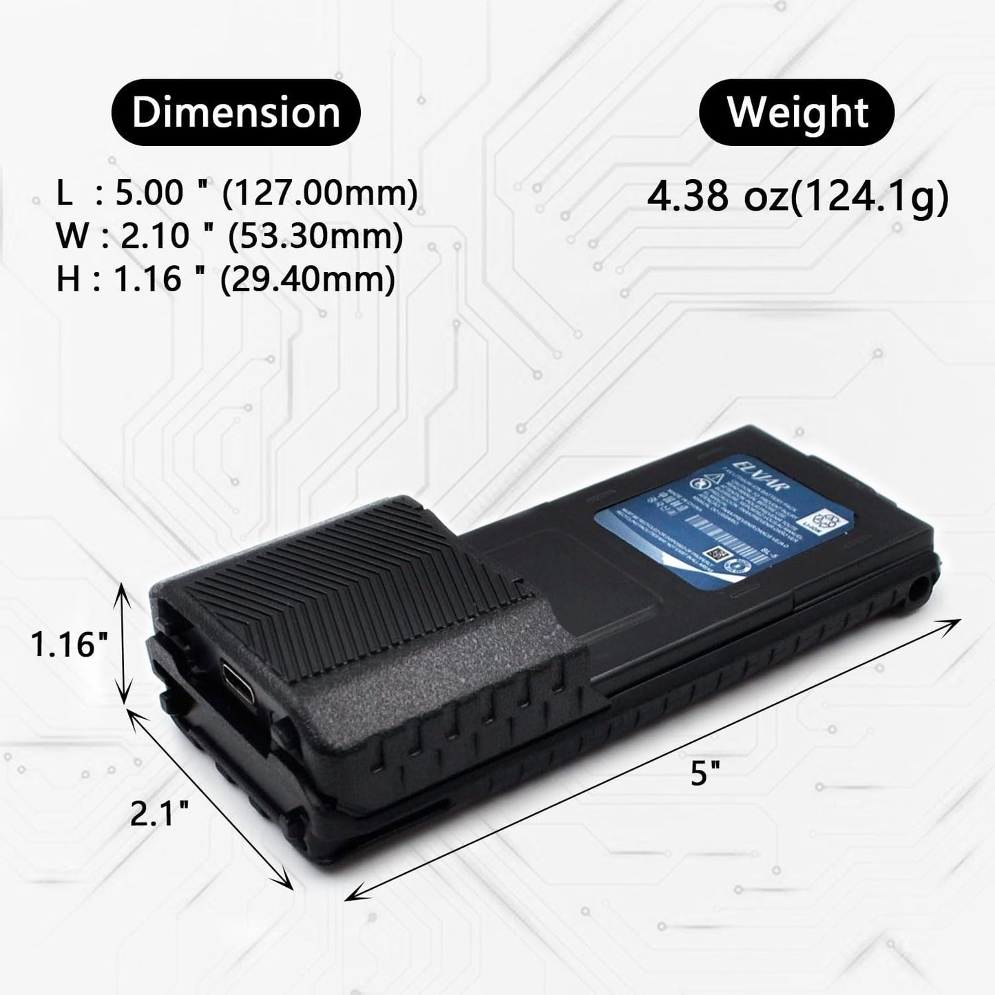(2-Pack) 7.4V 3800mAh BL-5L Extended Battery Replacement for UV-5R UV-5RTP UV-5R Plus UV-5RX3 BF-F8HP RD-5R UV-5X3 BF-F9 Two Way Radio with USB Charging Cable
