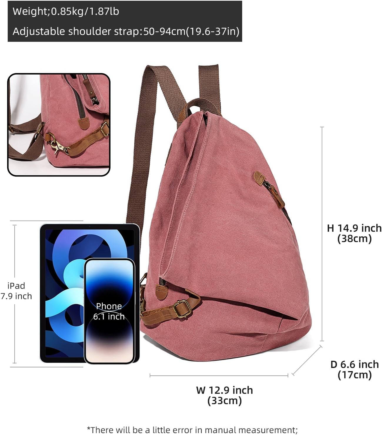 KL928 Canvas Vintage Backpack – Large Casual Daypack Outdoor Travel Rucksack Hiking Backpacks for Men Women