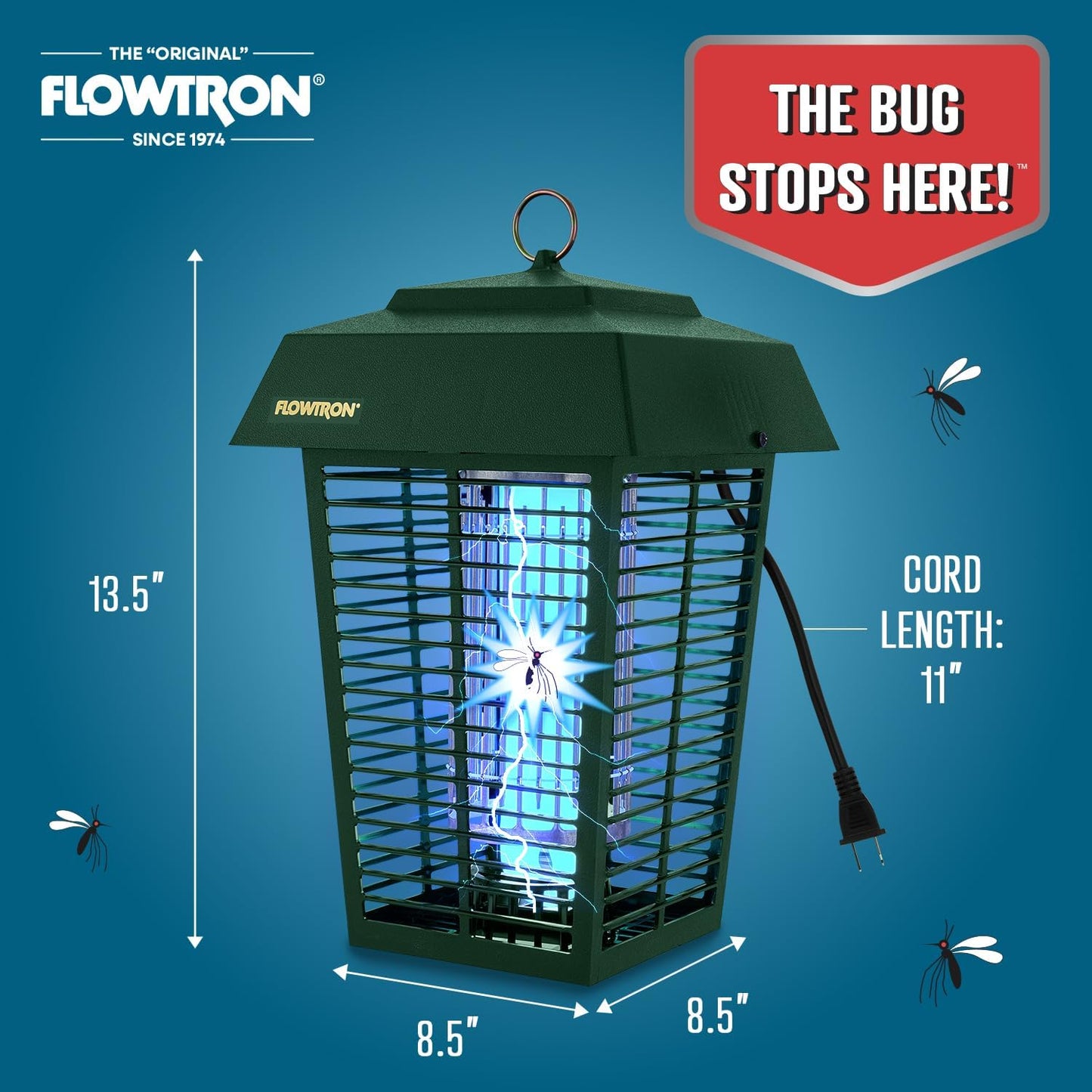 Flowtron Bug Zapper, 1 Acre of Outdoor Coverage with Powerful 40W Bulb & 5600V Instant Killing Grid, Electric Insect, Fly & Mosquito Zapper, Made in The USA - Green Color