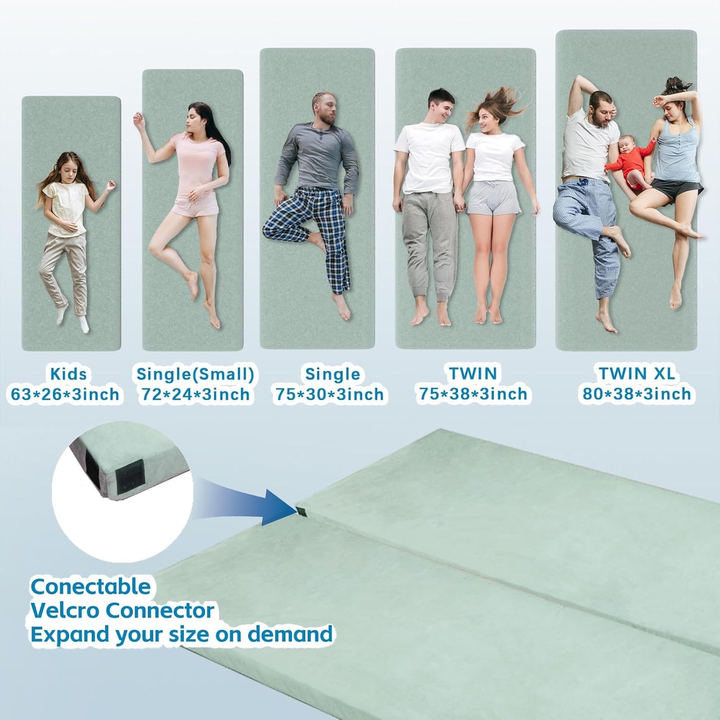 KingChii CertiPUR-US Memory Foam Camping Mattress, Portable Roll Up Travel Car Camping Mattress Sleeping Pad & Floor Mattress, Cot Mattress Guest Bed for Sleepover with Waterproof Cover & Travel Bag