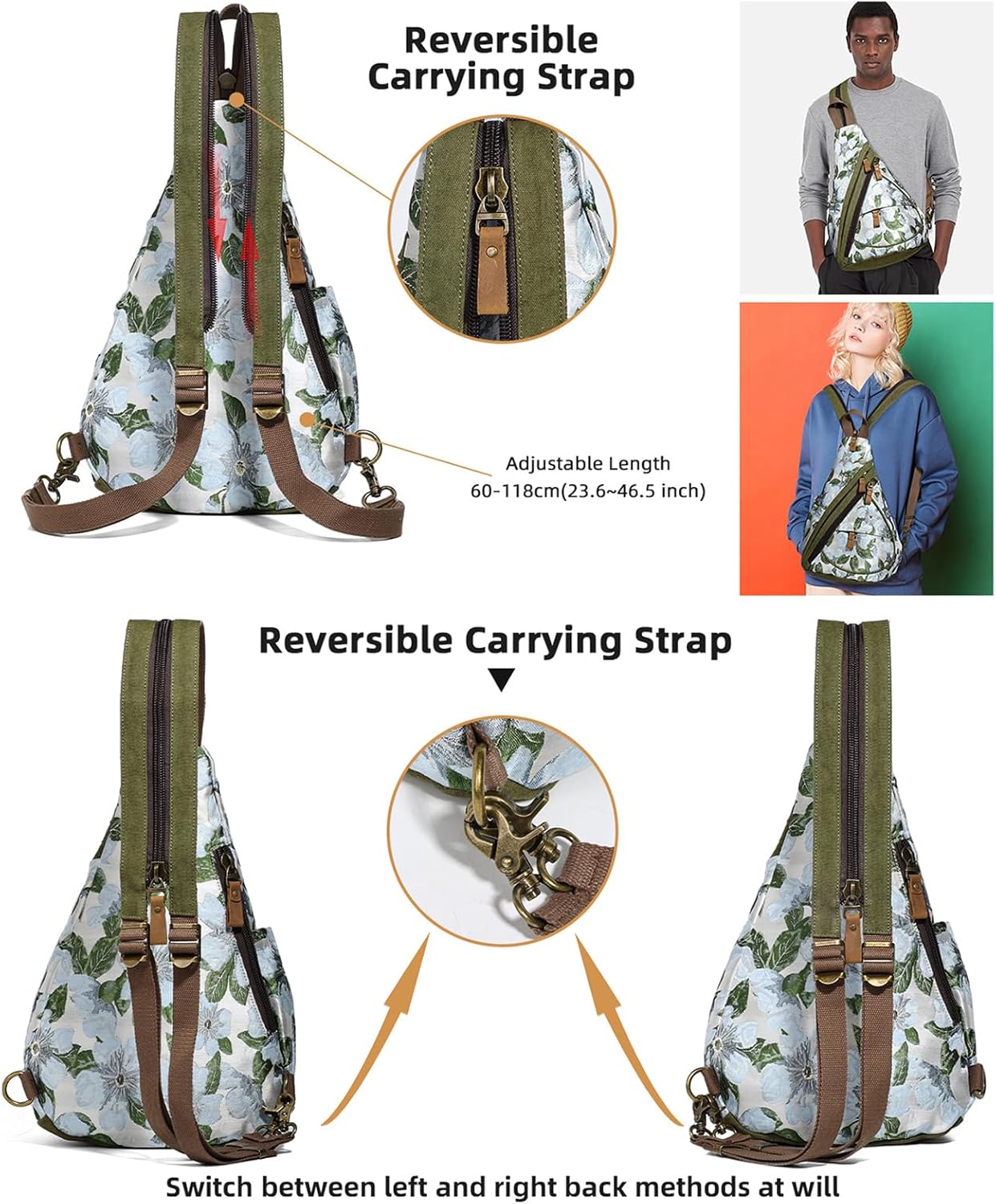 KL928 Canvas Sling Bag - Small Crossbody Backpack Shoulder Casual Daypack Rucksack for Men Women(Large Version)