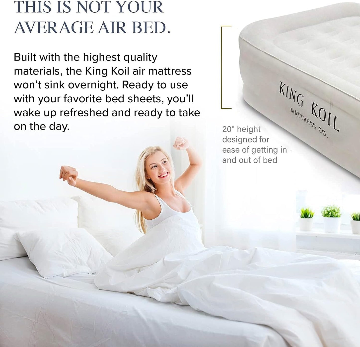 King Koil Plush Pillow Top Twin Air Mattress with Built-in High-Speed Pump for Camping, Home & Guests - 20” Twin Size Airbed Luxury Inflatable Blow Up Mattress, Waterproof, 1-Year Warranty