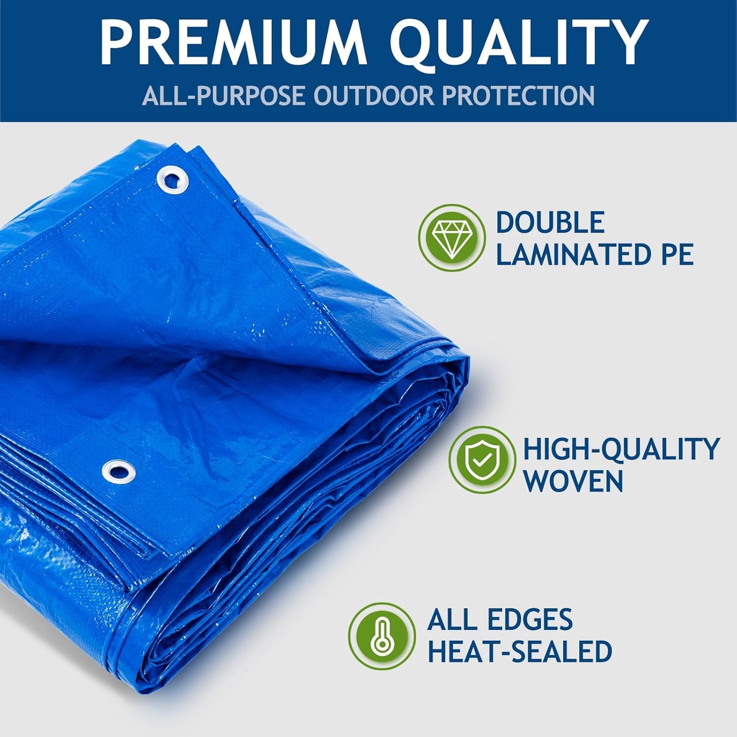 10x20Ft Tarp Cover 5 MIL Waterproof Poly Tarps, Light Duty Tarpaulin with Grommets, Reinforced Edges, Rip & Tear Proof, Multipurpose Finished Size Tarp for Cars, Boat, Roof, Camping - Blue