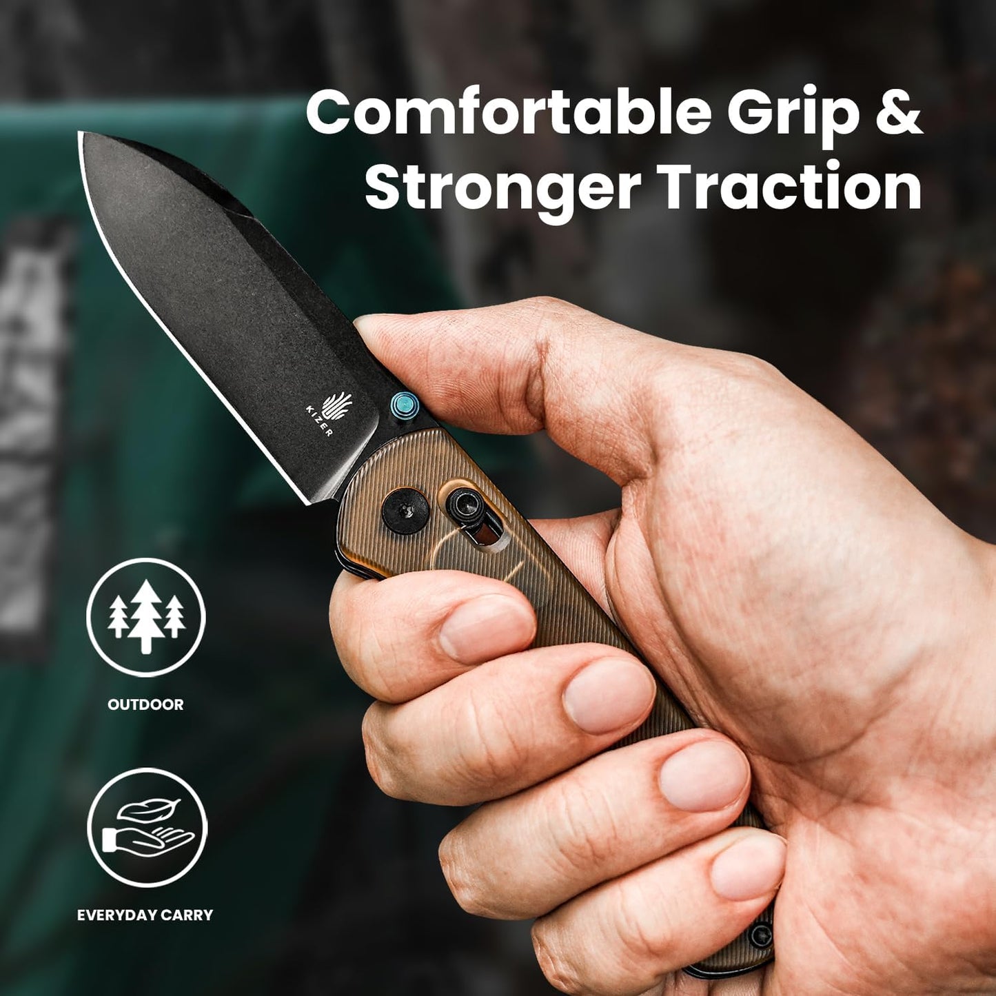 Kizer Drop Bear EDC Pocket Knife, 2.98” Nitro-V Steel Blade PEI Handle Folding Knife with Thumb Stud Opener, Clutch Lock Knife for Men Women Gift V3619A2