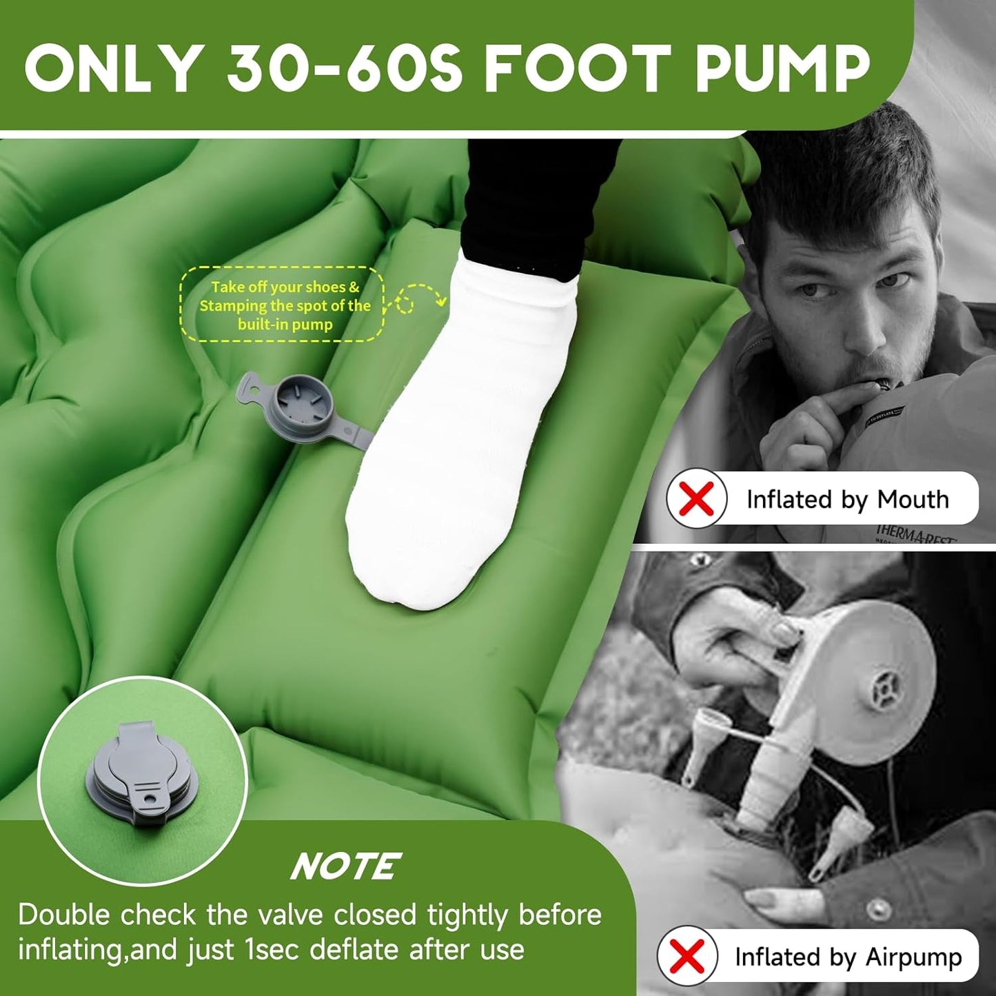 KASIMO Camping Sleeping Pad, Ultralight Camping Mat with Pillow Built-in Foot Pump Inflatable Sleeping Pads Compact for Camping Backpacking Hiking Traveling Tents