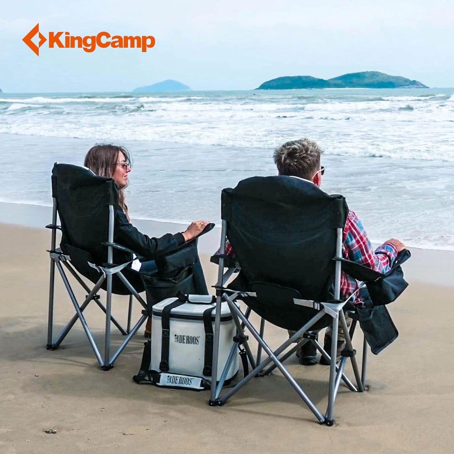 KingCamp Folding Portable Camping Chairs Oversized Padded Quad Arm Chair with Cooler Bag, Cup Holder and Side Pocket, Heavy Duty Supports 300 lbs for Outdoor, Lawn, Fishing, Sports