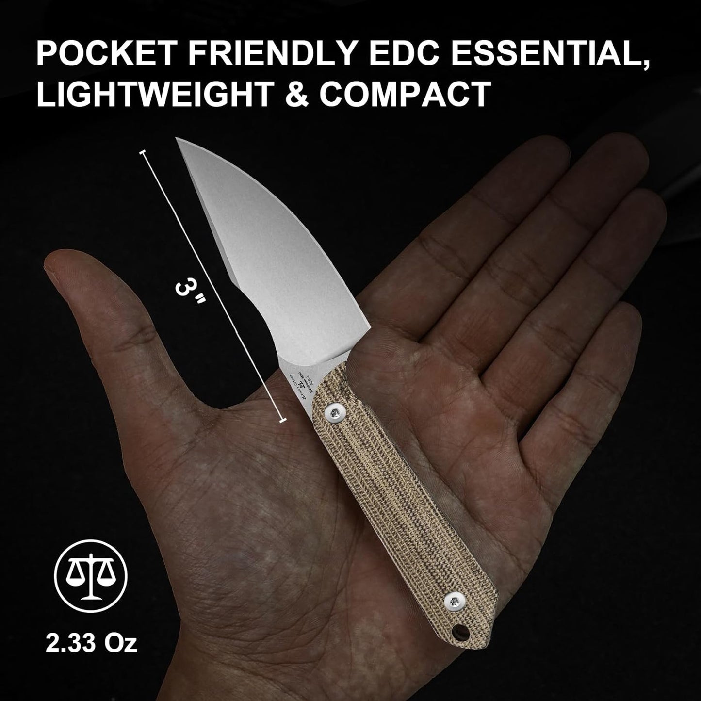 Kizer Mini Harpoon Fixed Blade Knife with Sheath, AEB-L Blade Hunting Knife with Micarta Handle, Camping Fixed Blade Small EDC knives for Hiking, Survival 1040S7