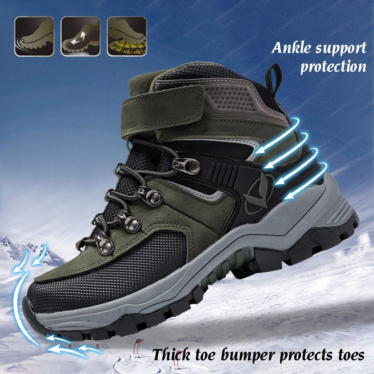 JMFCHI Kids Hiking Boots Boys Girls Outdoor Walking Climbing Sneaker Comfortable Non-slip Snow Shoes Hiker Boot Antiskid Steel Buckle Sole