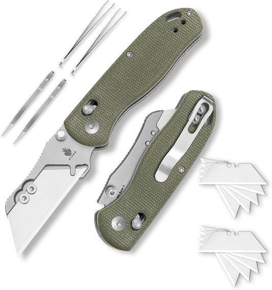 Kizer Drop Bear(Dual-screw Version) Folding Utility Knife, Clutch Lock Box Cutter EDC Pocket knife with 10PCS Razor Blades, Pocket Knives with Pocket Clip for Men Women V3619JM1
