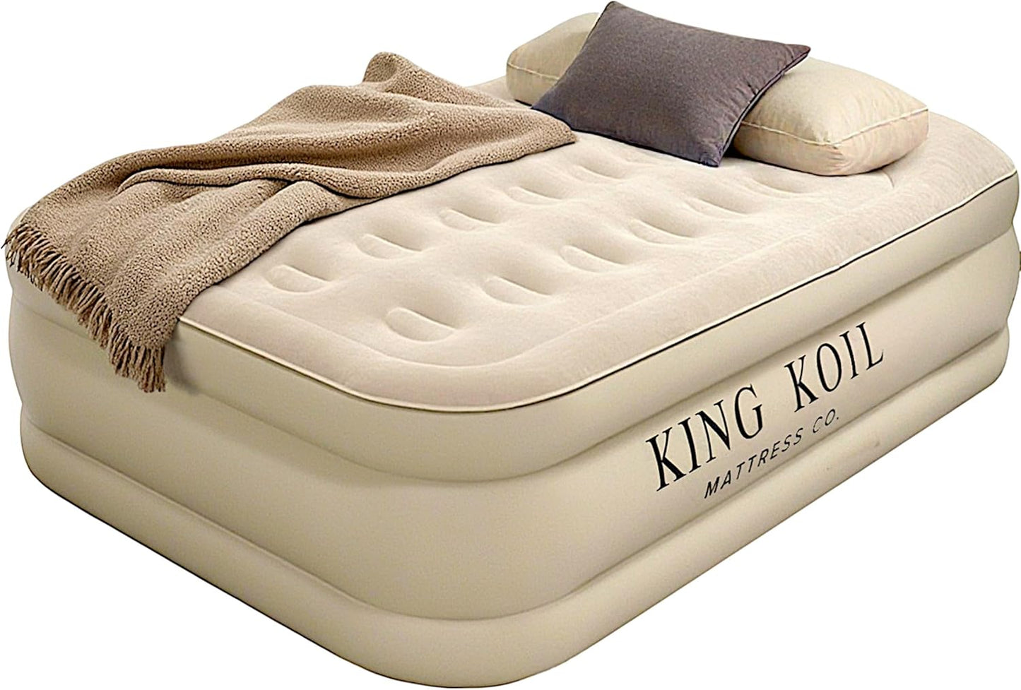 King Koil Plush Pillow Top Twin Air Mattress with Built-in High-Speed Pump for Camping, Home & Guests - 20” Twin Size Airbed Luxury Inflatable Blow Up Mattress, Waterproof, 1-Year Warranty