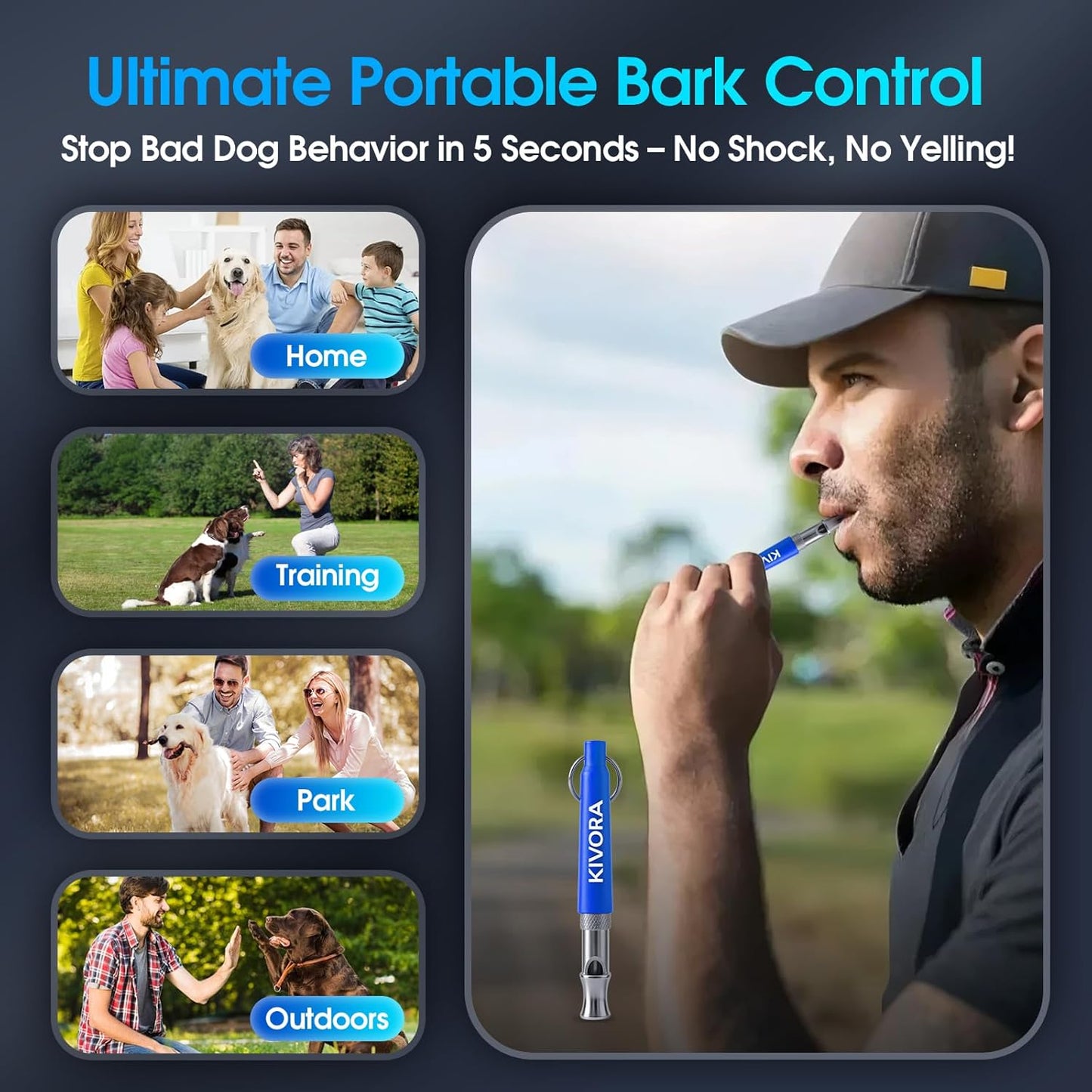 KIVORA 4 Pack Dog Whistle to Stop Barking Neighbors Dog,304 Stainless Steel Adjustable Ultrasonic Silent Dog Training Whistle for Recall & Bark Control,Professional Whistle Suitable for All Dogs