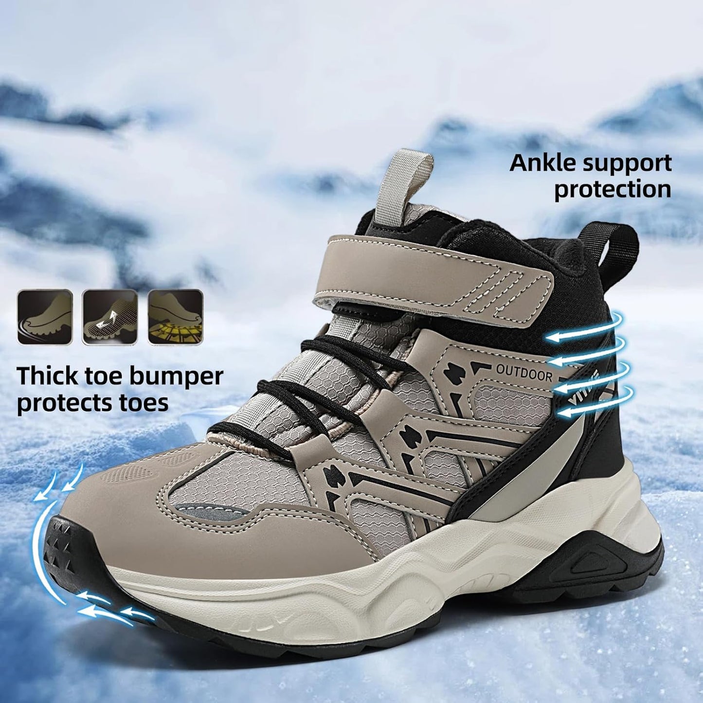 JMFCHI Kids Hiking Boots Boys Girls Outdoor Walking Climbing Sneaker Comfortable Non-slip Snow Shoes Hiker Boot Antiskid Steel Buckle Sole