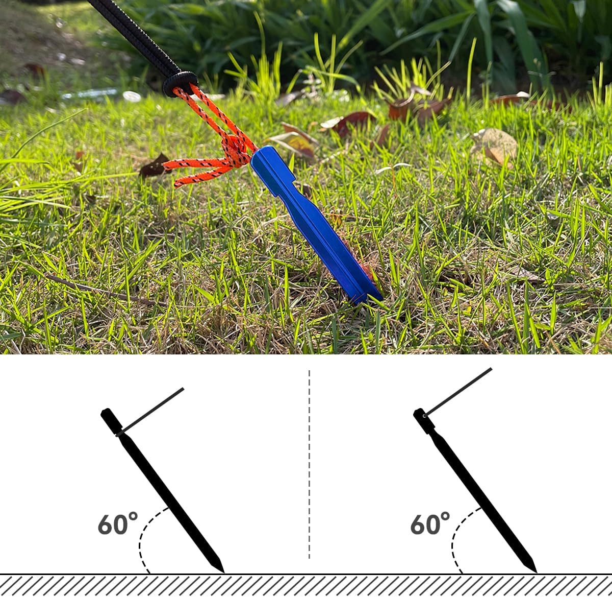 12 Pack Tent Stakes, 7-inch Ultralight Aluminum Ground Pegs with Reflective Pull Ropes, Tri-Beam Stake in a Carrying Bag, for Camping, Backpacking, Hiking, Hammocks and Canopy (Blue)