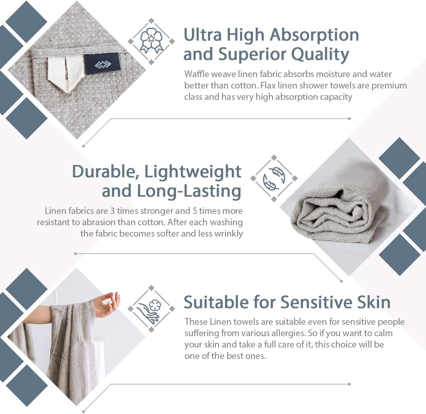 100% Linen Bath Sheet 36x72 - Waffle Weave Linen Bath Towel Oversized - Lightweight Absorbent Thin Waffle Bath Sheets Towels for Adults - Quick-Drying XL Travel Towel Extra Large