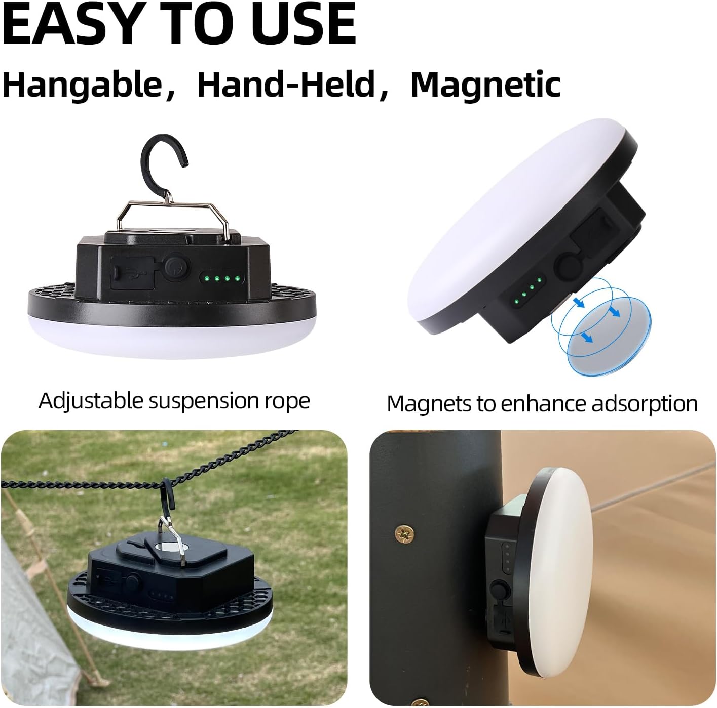 10000mAh Rechargeable Tent Light 3 Lighting Modes, 4000LM LED Portable Camping Lantern, IPX5 Waterproof, 30W Hanging Tent Light with Magnet, for Emergency & Gift