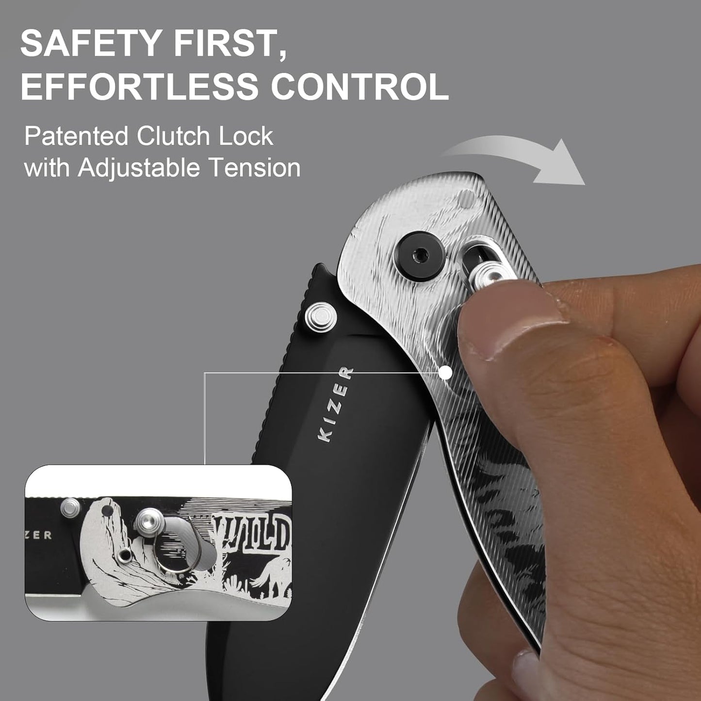 Kizer Drop Bear EDC Pocket Knife, 2.97” Nitro-V Blade Acrylic Handle Folding Knife with Thumb Stud Opener, Clutch Lock EDC Knives for Hunting Camping Fishing, Gift for Men Women V3619A15