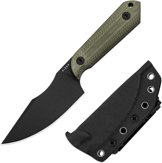 Kizer Harpoon Fixed Blade Knife with Sheath, 3.88” D2 Fixed Blade EDC Knife with Micarta Handle for Hunting, Camping, Hiking, Survival 1040M4