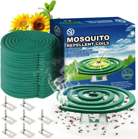 Mosquito Repellent Coils - Outdoor Use Reaches Up to 10 feet - Each Coil Burns for 5-7 Hours (Four in Each Pack Contains Total 16 coils & 8 Coil Stands)