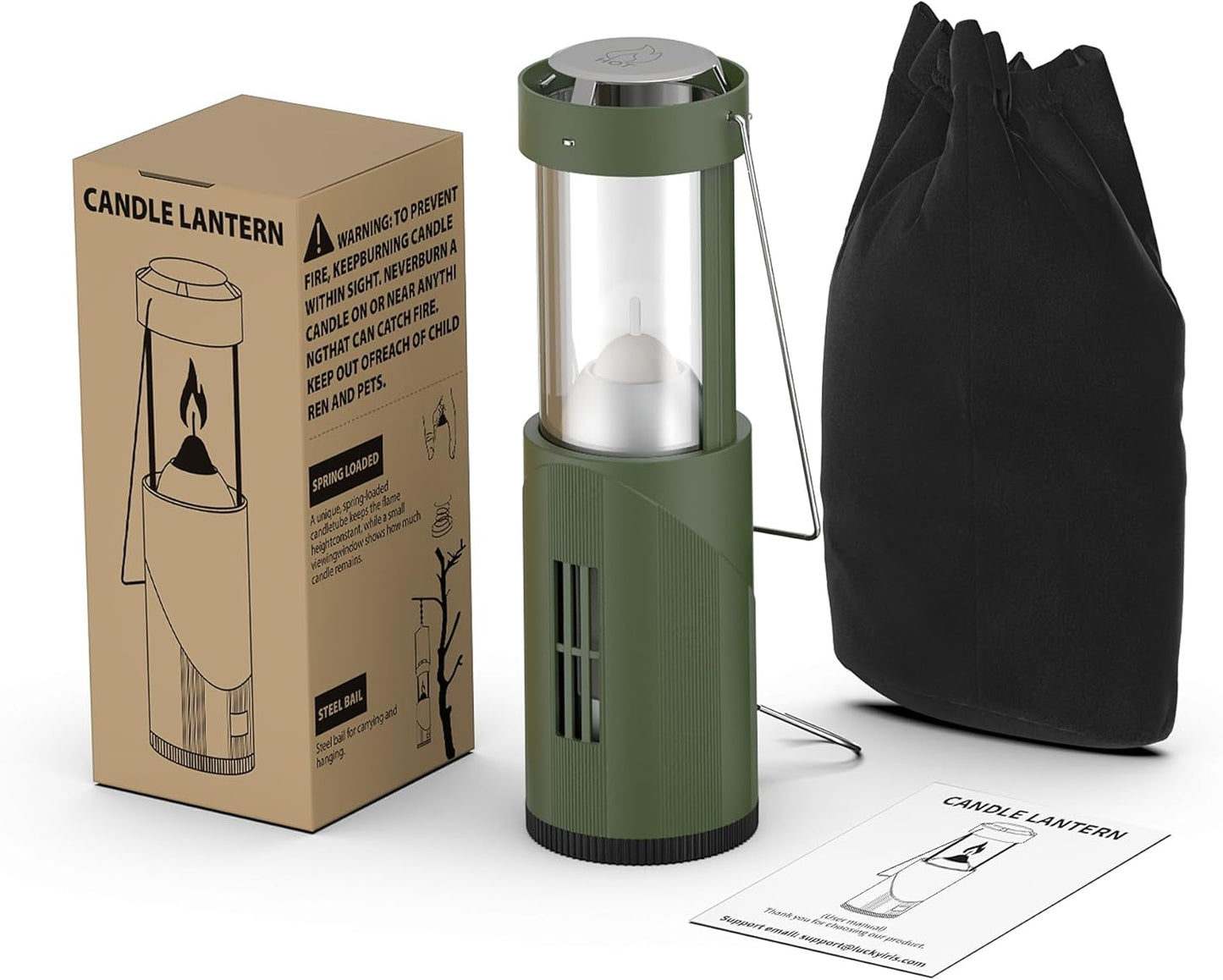 15Hour+ Long Burning Mini Candle Lantern for Real Candles, Outdoor Camping Emergency Lighting, Portable Survival Lantern for Power Outages w/ Storage Bag - Green, 1Pack