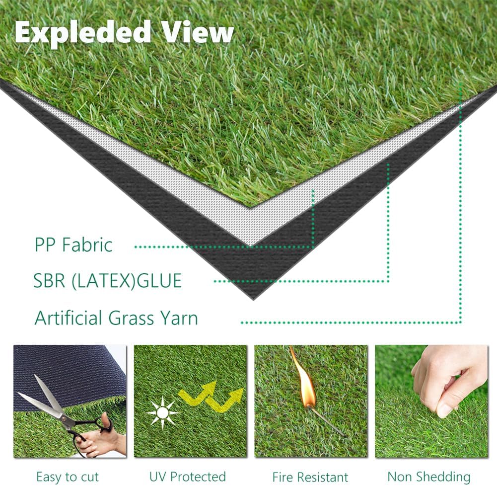 12FT x 57FT Artificial Turf 1.38inch Simulated Synthetic Fake Grass with Drainage Holes, Reusable Grass Urinal for Dogs, Backyard Lawn Rug Doormat Decorations, Custom
