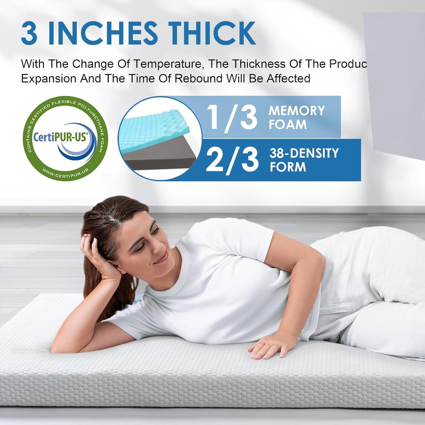 KingChii Memory Foam Camping Mattress, Portable Roll Up Sleeping Pad for Road Trip, Floor Mat Roll Up Futon Mattress for Guests Sleepoverr