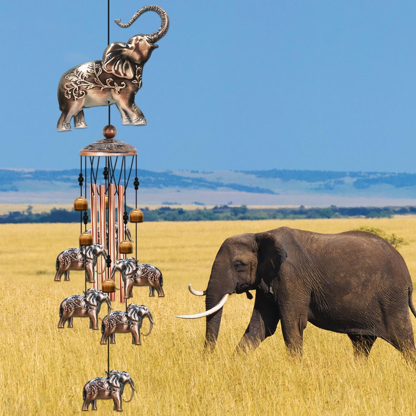 JUNQIU Elephant Wind Chimes, Elephant Gifts for Women, Copper Elephant Wind Chime for Outside Yard Garden Decor, Christmas Wind Chimes Gifts for Grandma Mom