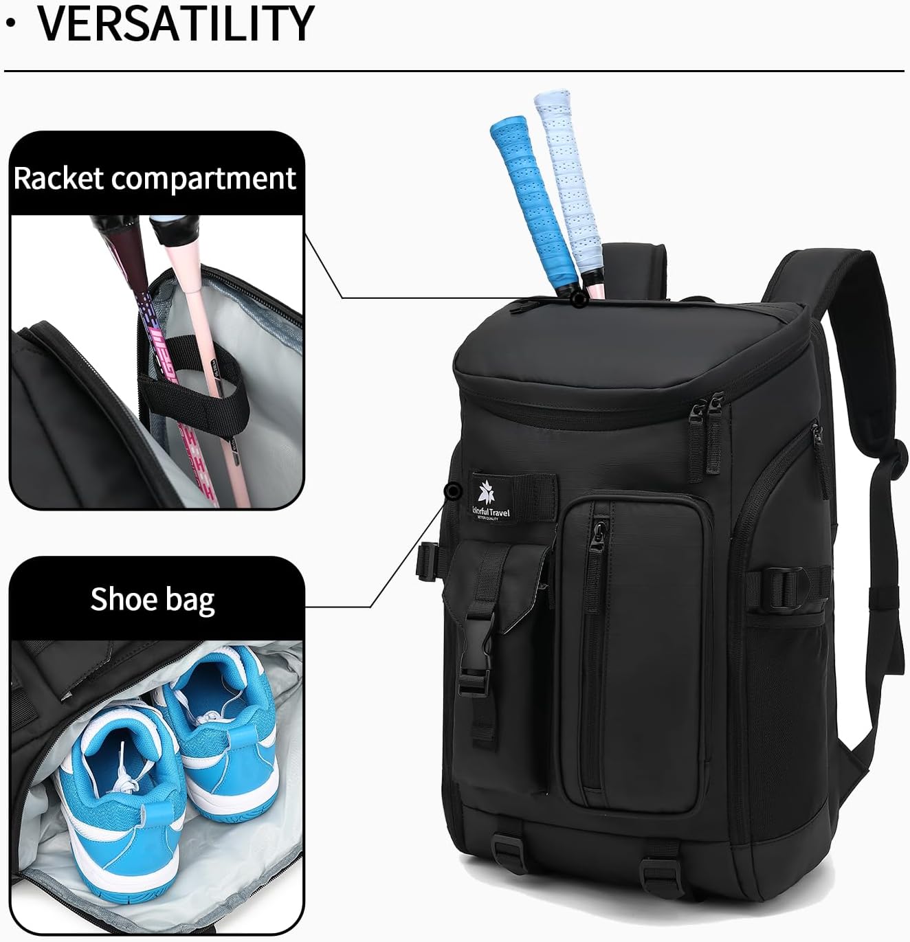 Kalesi Gym Duffle Tennis Bag Backpack 4-Way Waterproof with Shoes Compartment for travel Sport Hiking laptop (Black 02)