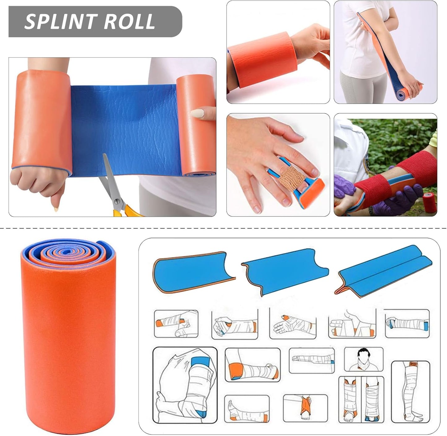 145 Pieces Emergency Survival First Aid Kit with Splint for Trauma Wound Care Blow Out for Camping Outdoor Earthquake and Adventures, Black