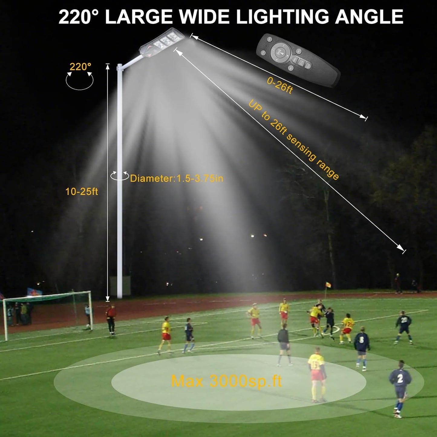 10000LM Solar Street Light Aluminium Outdoor Light, Motion Sensor Waterproof Solar Power Wall Patio Flag Lights for Garden Yard Garage with Remote (1000W)