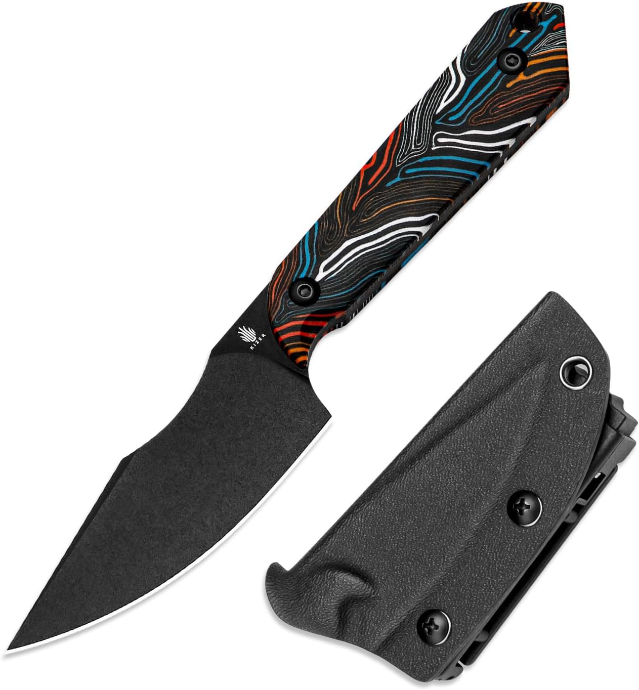 Kizer Mini Harpoon Fixed Blade Knife with Sheath, 3V Blade Hunting Knife with G10 Handle, Camping Fixed Blade Small EDC Knives for Hiking, Survival 1040S6